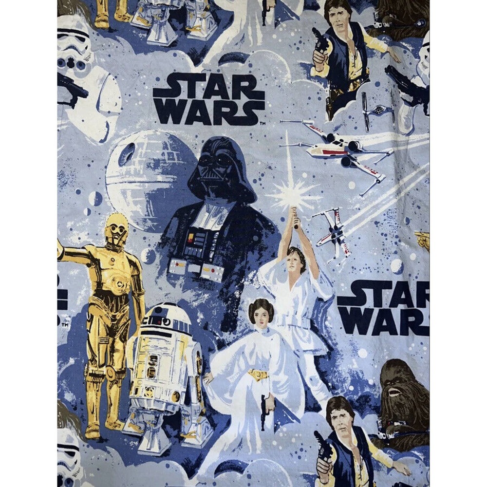 Star Wars Pottery Barn Kids Queen Flat Sheet NEW HOPE Blue All Over Print